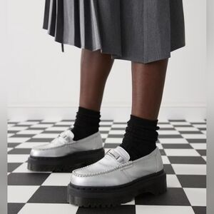 Doc Martens Silver Penton II quad Adrian Metallic Tumble platform loafer size 10